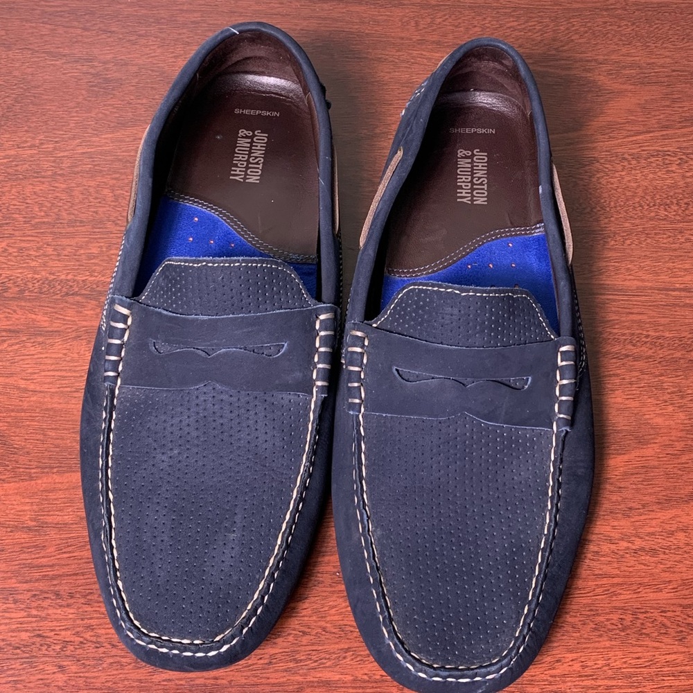 Johnston & Murphy | Gibson Navy Driver Sheepskin Penny Driving Loafer - 11 M